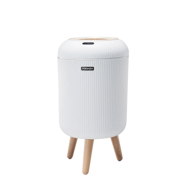 Automatische prullenbak 10 l met sensor Houten poten Aanraakloze prullenbak 3 kleuren Keuken Badkamer Slaapkamer Kantoor wit