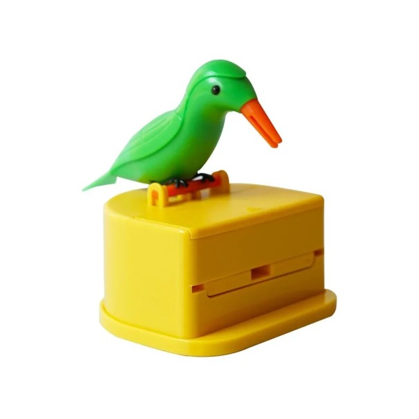 Automatische tandenstokerdispenser met vogel groene tandenstokerdispenser plastic accessoire voor keuken en eettafel geel