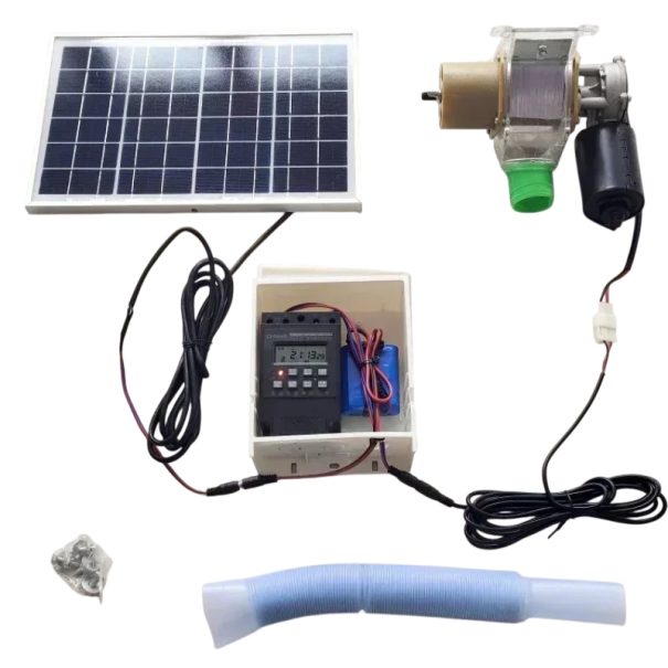 Automatischer Futterspender für Geflügel mit Solarpanel, 12V Batterie und manuellem Timer für Küken und Hühner im Hühnerstall