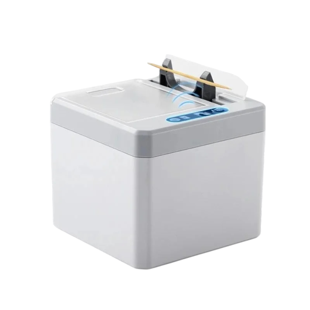 Automatischer Zahnstocher-Spender mit Batterie 2×AA 9,5 × 9,5 × 8 cm ABS Kunststoff Behälter Kapazität 250 Stück für Tisch und Küche weiß