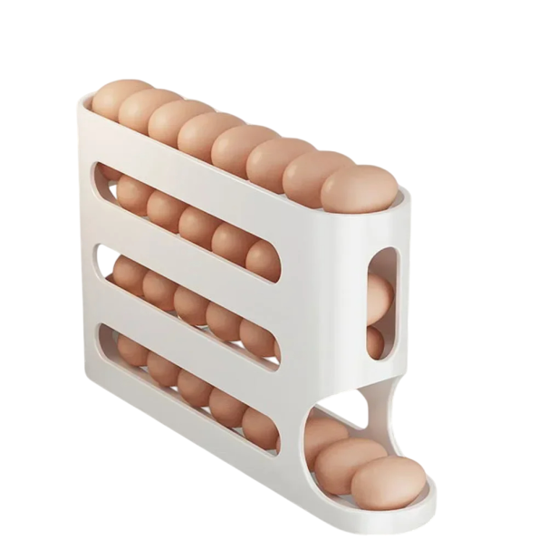 Automatisk køleskabsstativ, æggeholder og bakkeopbevaringsboks, ægorganisator, praktisk opbevaringssystem, 18 x 33 x 7 cm 1