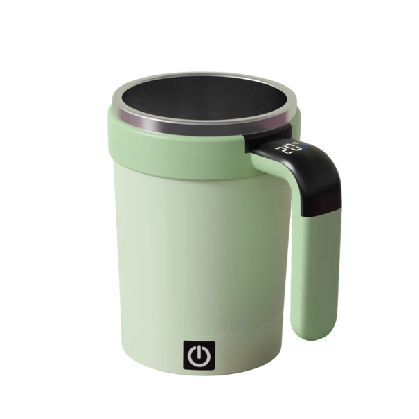 Automatisk mugg för blandning av drycker med temperaturmätning 301–400 ml rostfritt stål 304 elektrisk bärbar mugg med display i handtaget grön
