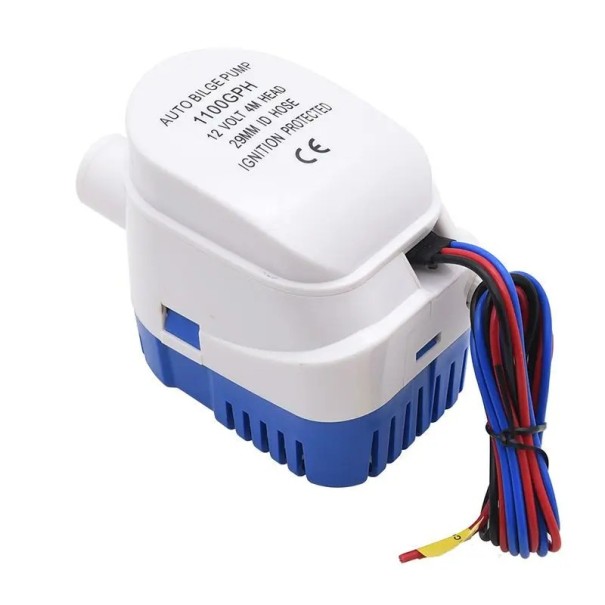 Automatiskt nedsänkt vattendrag 12V 1100GPH båtbilgepump plast vit blå för yacht motorbåt husbåt hydroplan 29 mm utgång 1