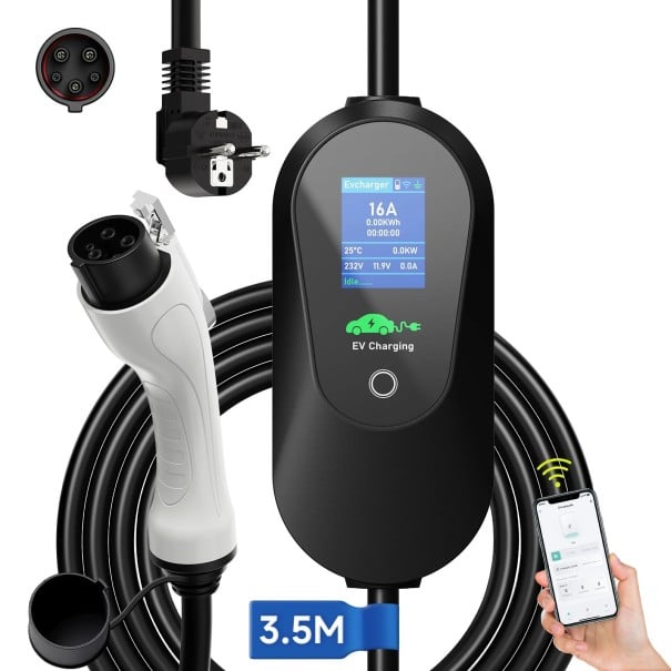 Autonabíječka Type 1 SAE J1772 16A 3.5 m WiFi Bluetooth Smart Life černo-bílá přenosná pro nabíjení elektromobilu doma 1