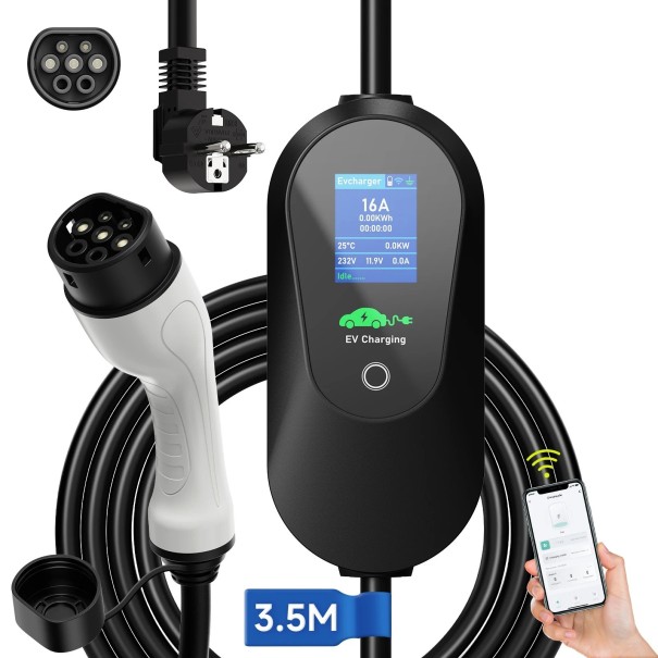 Autonabíječka Type 2 IEC 62196-2 16A 3.5 m WiFi Bluetooth Smart Life černo-bílá přenosná pro nabíjení elektromobilu 1