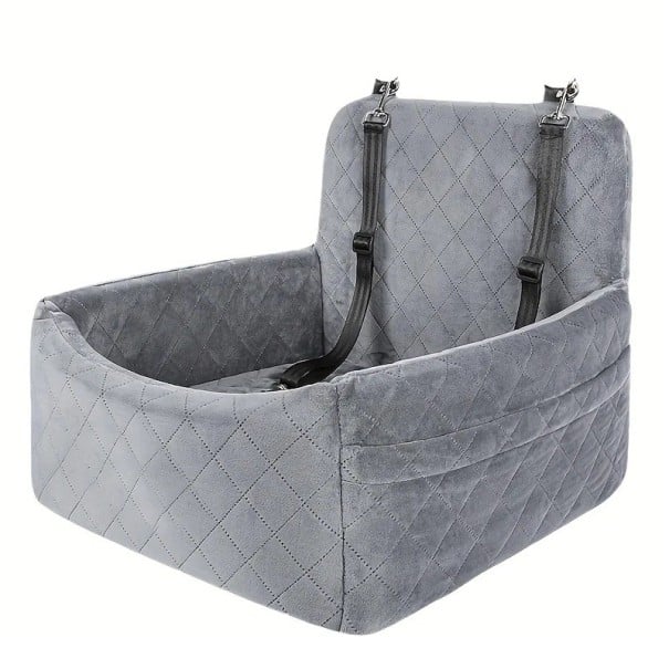 Autosedačka pre psy a mačky do 9 kg s plyšovým povrchom, bezpečnostnými popruhmi a bočnými kapsami, 45 x 45 x 20 cm, do auta na výlety sivá