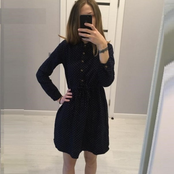 Autumn Dress with Collar dark blue L