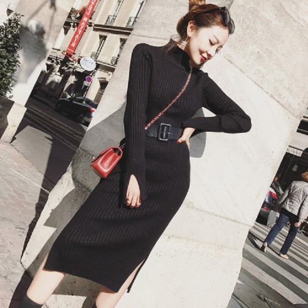 Autumn Knit Dress with Roll Neck black