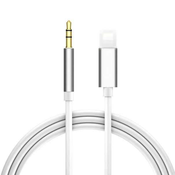 AUX kábel pre Apple Lightning na 3,5mm jack K100 strieborná