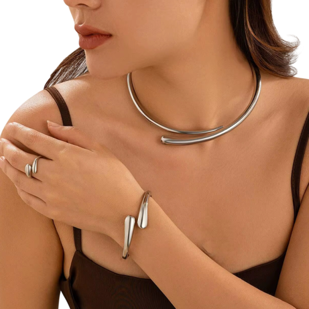 Avantgardesmyckeset Armband 6 cm Halsband 14 cm Justerbar ring Legering Trendig Bröllop Fest Damset silver
