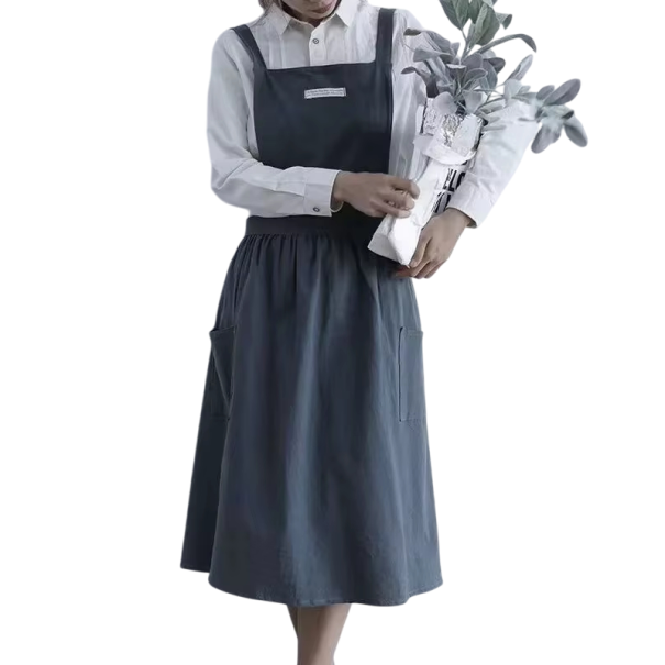 Avental de linho e algodão vintage sem mangas com bolsos 98x88 cm Avental de jardinagem Avental de cozinha em linho com bolsos azul