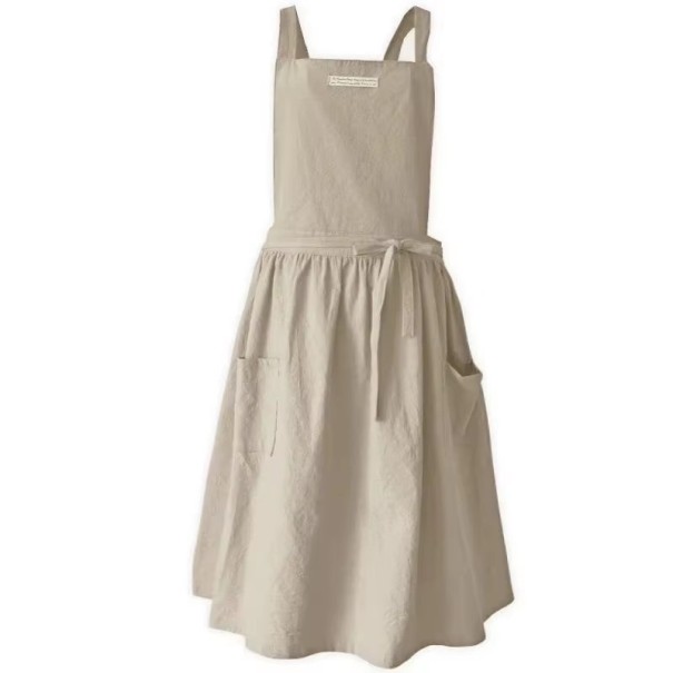 Avental de linho e algodão vintage sem mangas com bolsos 98x88 cm Avental de jardinagem Avental de cozinha em linho com bolsos Bege