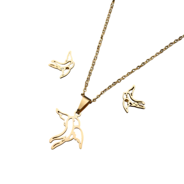 Avifaunale set oorbellen en ketting 45 cm Roestvrij staal Zwaluwen Zomer strand trouwjuweel cadeau voor vrouwen meisjes goud
