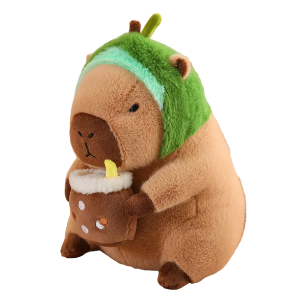 Avocado-Hut, Capybara, Plüschtier, Stofftier mit Hut und Becher, gefüllter Capybara-Plüsch für Kinder, Plüsch-Kinderdekoration, 30 cm 1