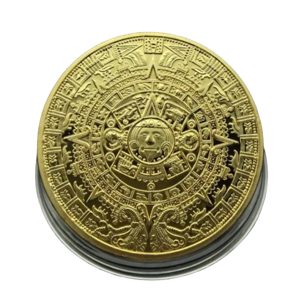 Aztécká pozlacená mince Sběratelská pokovená mince s motivem Mayského kalendáře Pamětní mexická mince s pyramidou 4 cm zlatá