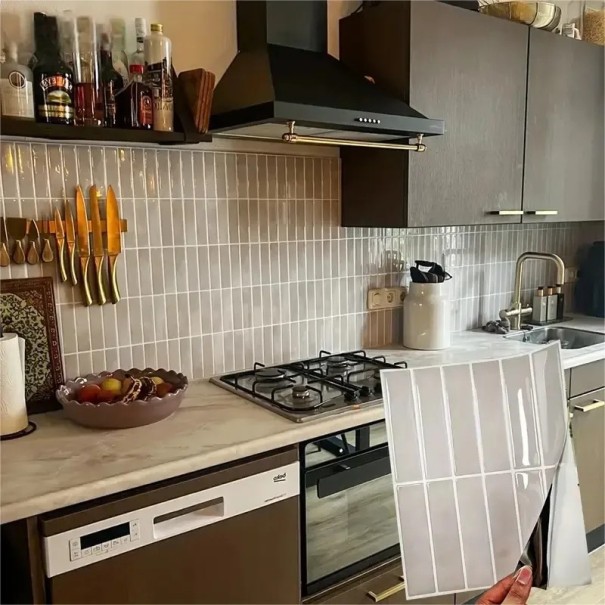 Azulejos autoadhesivos para pared 23 x 29 cm vinilo impermeable 10 unidades pegatinas decorativas para cocina baño gris