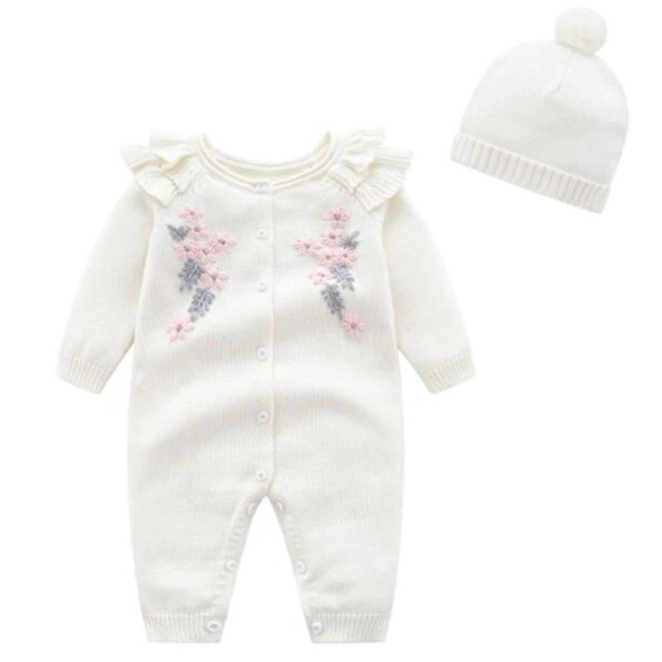 Baby flickoverall med hatt T2572 vit 0-3 månader