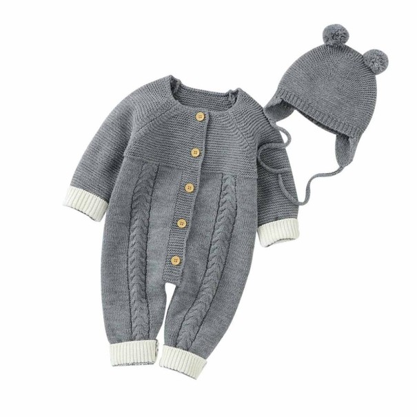 Baby heldragt med hue T2586 mørkegrå 0-3 måneder