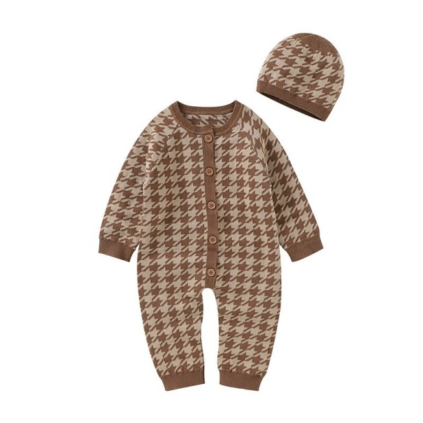 Baby heldragt med hue T2696 brun 12-18 måneder