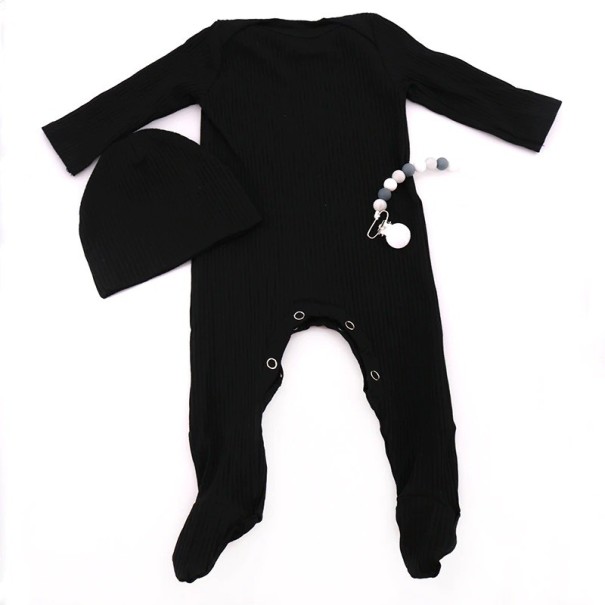Baby jumpsuit met mutsje en speenkoord T2679 zwart 6-9 maanden