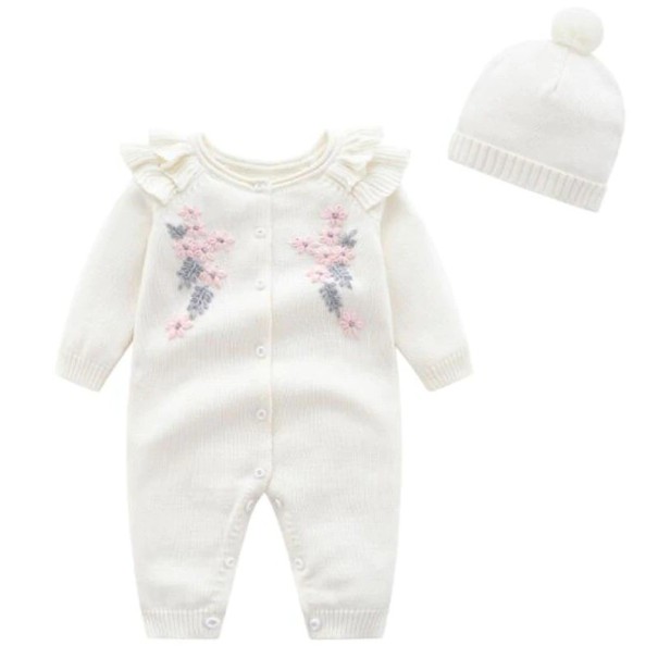 Baby-Overall für Mädchen mit Mütze T2572 weiß 3-6 Monate