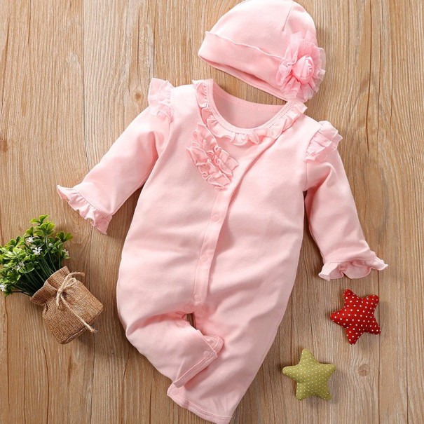 Baby-Overall für Mädchen mit Mütze T2674 rosa 0-3 Monate