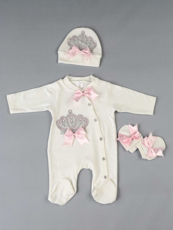 Baby-Overall für Mädchen mit Mütze und Handschuhe T2731 0-3 Monate