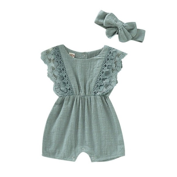 Baby-Overall für Mädchen mit Stirnband T2585 armeegrün 6-12 Monate