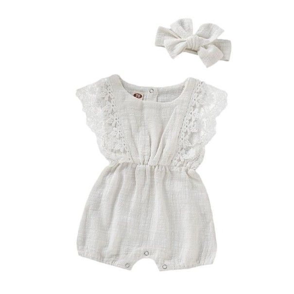 Baby-Overall für Mädchen mit Stirnband T2585 weiß 0-3 Monate
