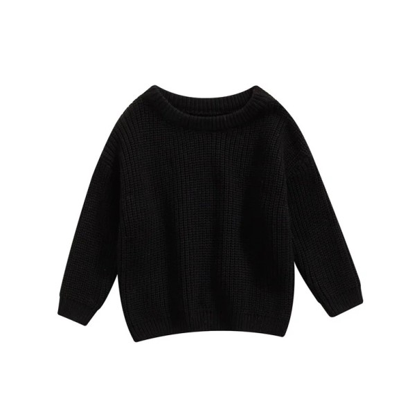 Baby Strickpullover für Kleinkinder Herbst- und Winterlockerer Oberteil mit langen Ärmeln Einfarbiger Acryl schwarz 0-3 Monate