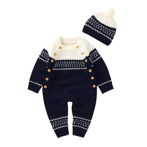 Baby strikket heldragt med hue T2709 sort 18-24 måneder