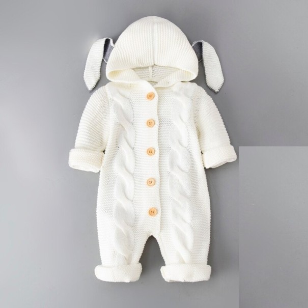 Baby strikket heldragt med ører T2670 hvid 18-24 måneder