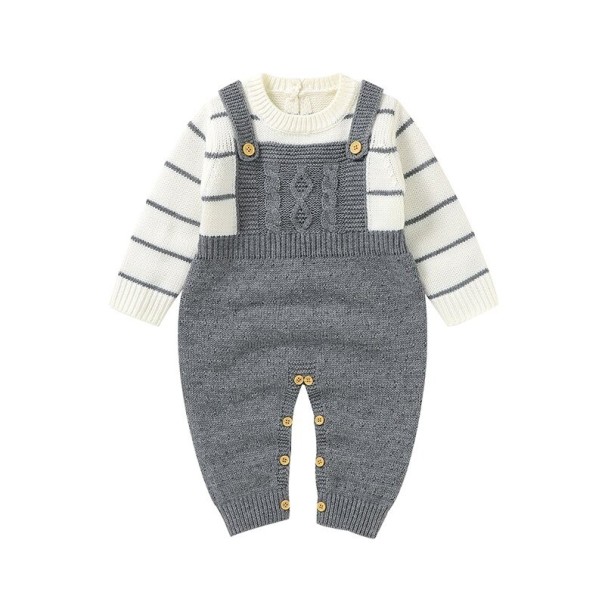 Baby strikket heldragt T2629 grå 0-3 måneder