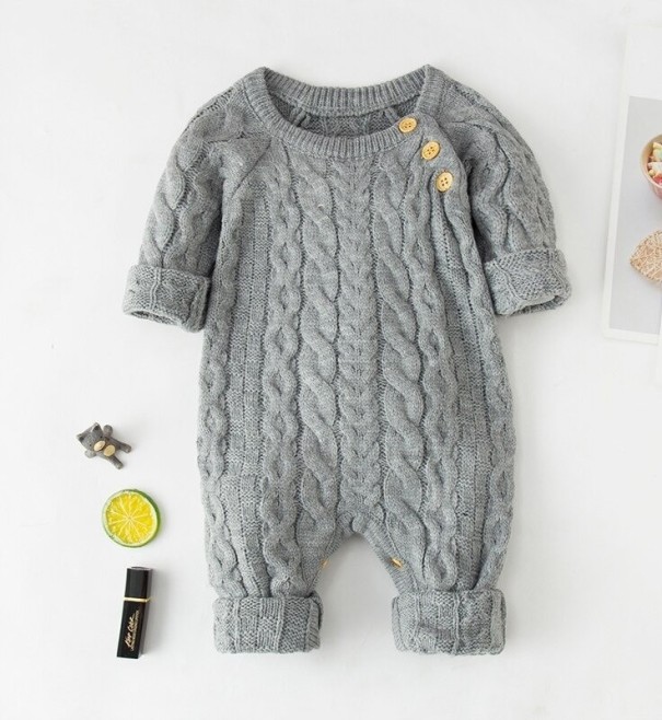 Baby strikket heldragt T2669 grå 18-24 måneder