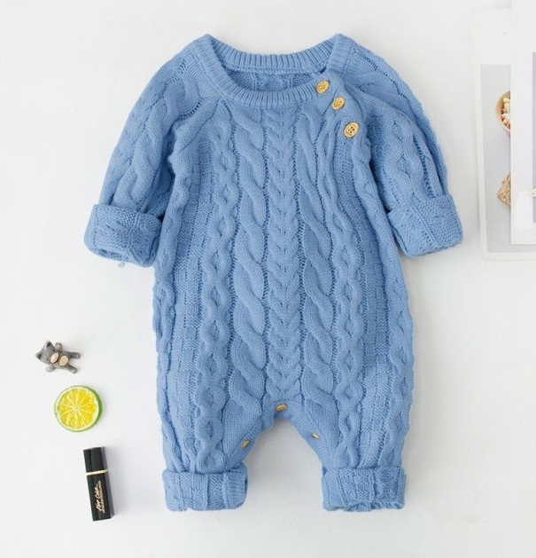 Baby strikket heldragt T2669 lyseblå 6-12 måneder