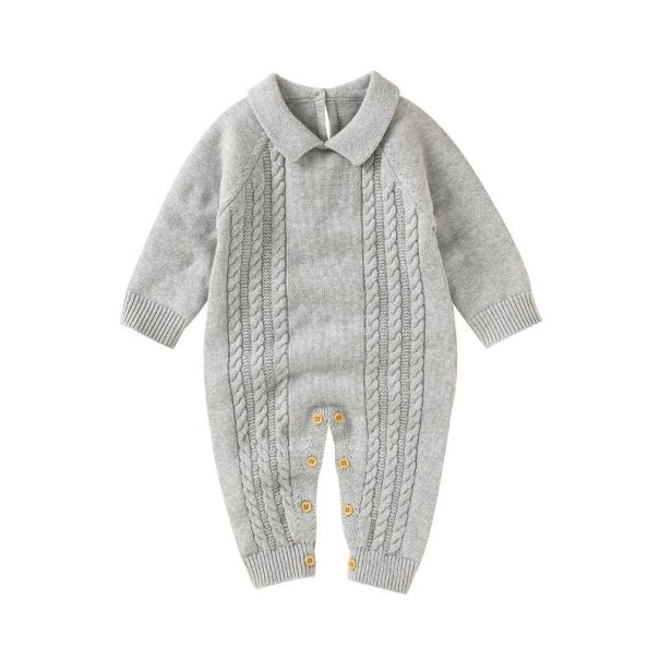 Baby strikket heldragt T2690 grå 12-18 måneder