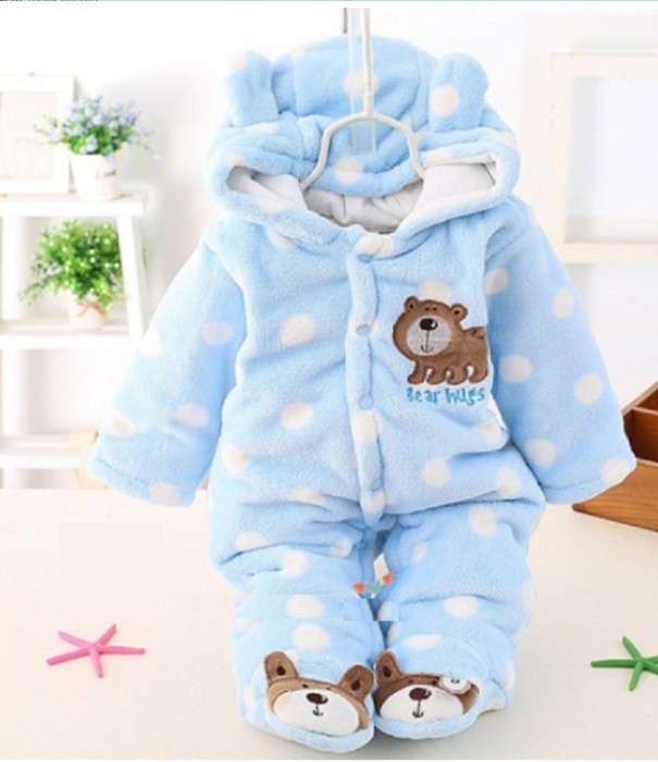 Baby vinteroveralls med bamse J1954 blå 9-12 måneder