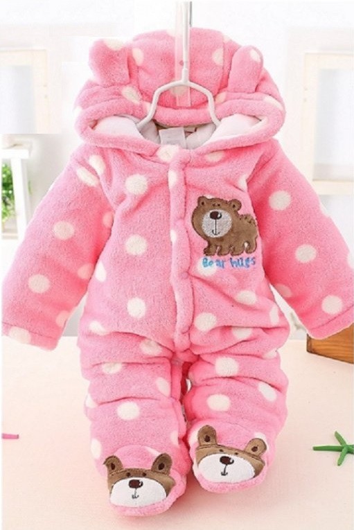 Baby vinteroveralls med bamse J1954 rosa 9-12 måneder