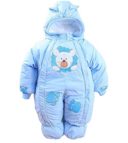 Baby vinteroveralls med bamse J2549 blå 3-6 måneder