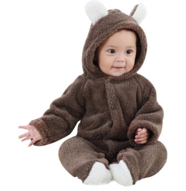 Baby vinteroveralls med ører J3047 brun 9-12 måneder
