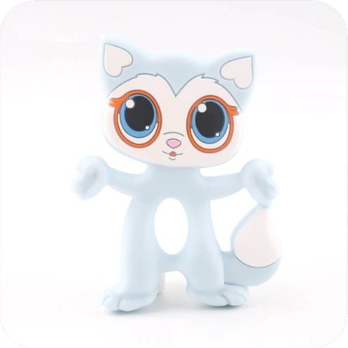 Babybijtring in de vorm van een kitten J874 blauw