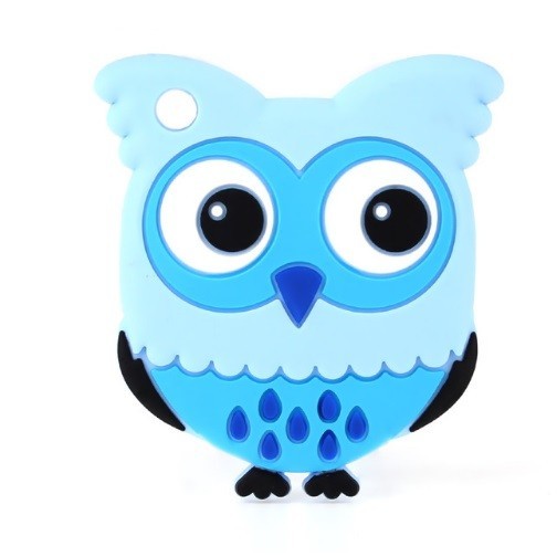 Babybijtring in de vorm van een uil J2477 blauw