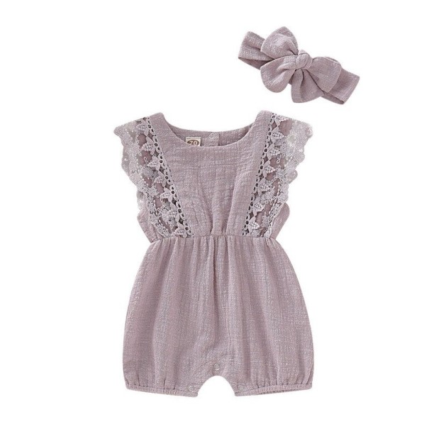 Babymeisjes jumpsuit met hoofdband T2585 lichtpaars 6-12 maanden