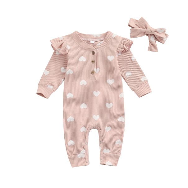 Babymeisjes jumpsuit met hoofdband T2634 roze 0-3 maanden