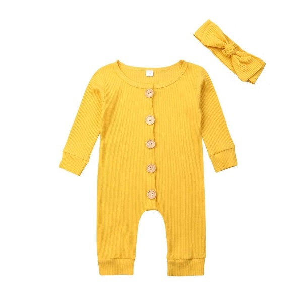 Babymeisjes jumpsuit met hoofdband T2635 geel 12-18 maanden