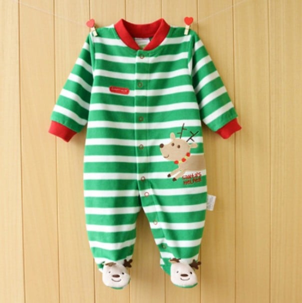 Babyoverall mit Rentierdruck J1343 grün 6-9 Monate