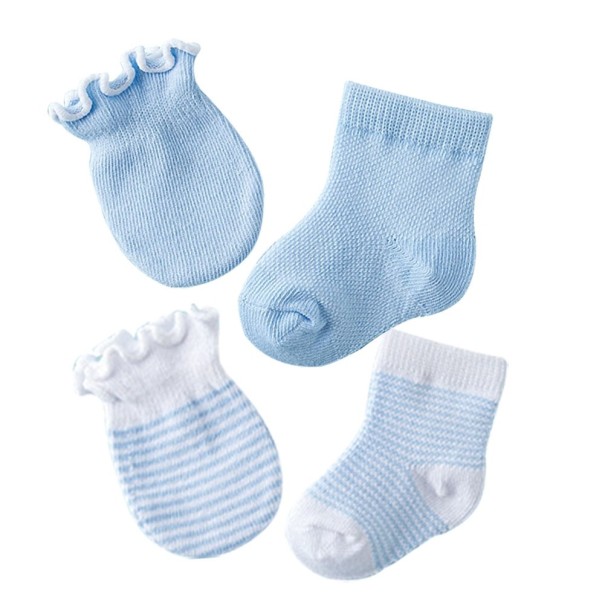Babysæt med handsker og sokker, 4 par lyseblå