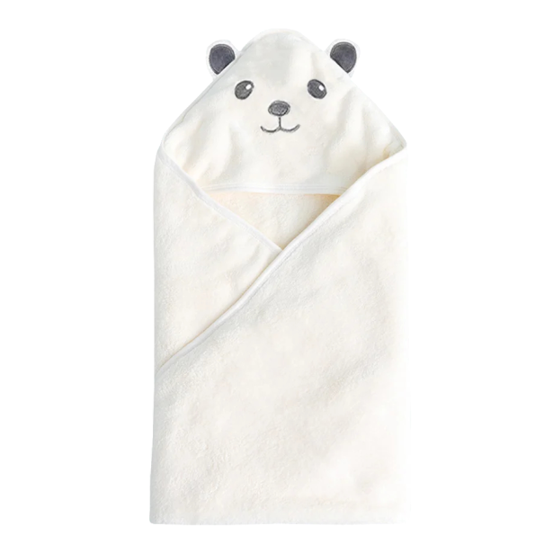 Babysvøb med hætte 80 x 80 cm Blødt fleece babyhåndklæde med ører og bamse Babytæppe til drenge og piger grå