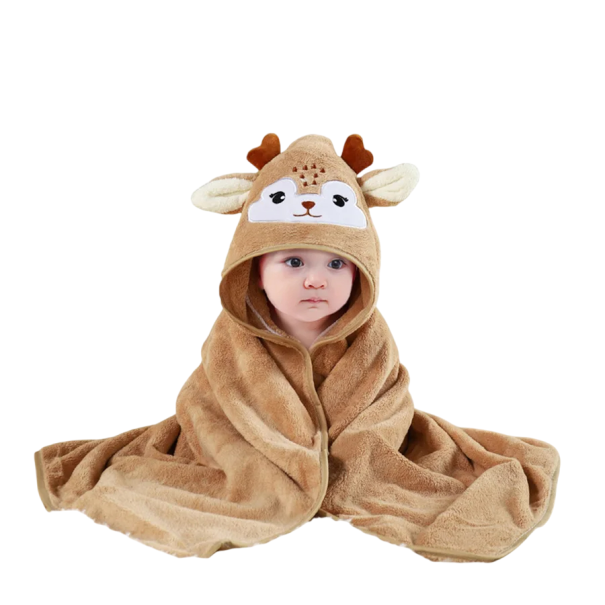 Babysvøb med hætte 80 x 80 cm Fleece babyhåndklæde med rensdyrmotiv Vintertæppe til nyfødte og småbørn 1