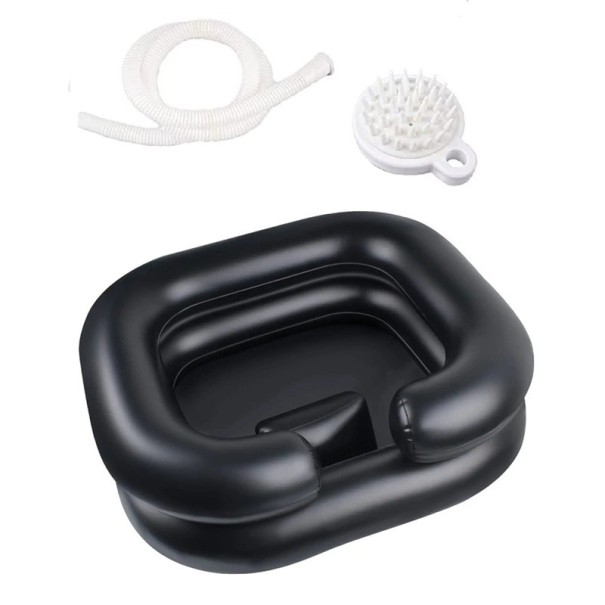 Bacia de lavagem inflável portátil 52 x 58 x 19 cm para lavar cabelos à beira da cama com mangueira e escova Bacia leve para enxaguar cabelos 1